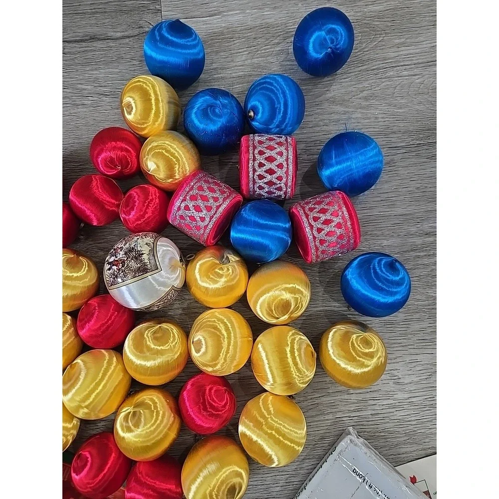 Vintage Joybright Satin Red Yellow Blue White Ball Christmas‎ Ornaments Lot 100+